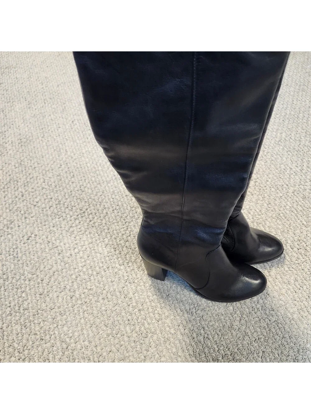 Schutz Black Leather Knee-High Block Heel Boots Size  7B